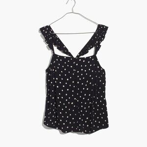 Madewell Ruffle-Strap Cami Top Black White Polka Dot Size Small NWOT